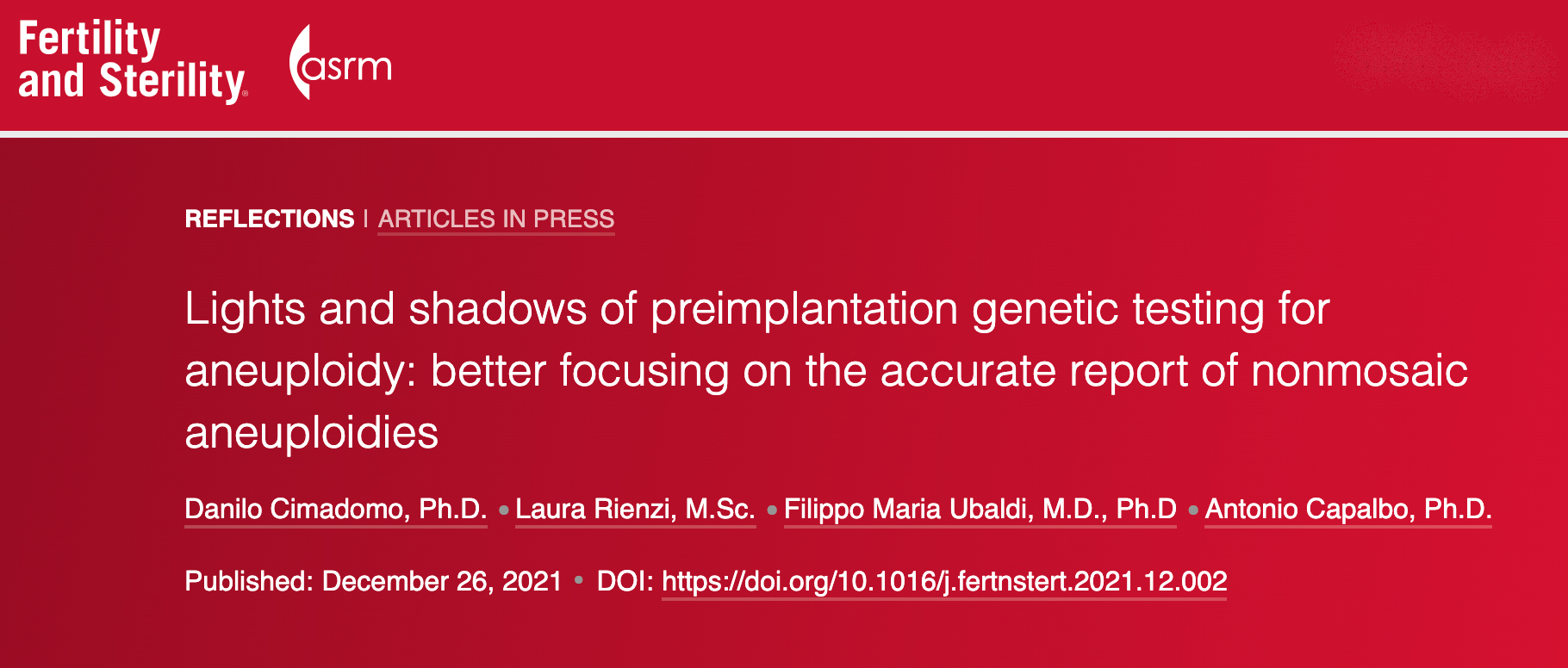 Preimplantation genetic testing for aneuploidy