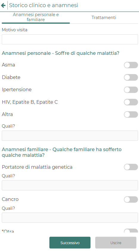 Storico clinico e anamnesi: anamnesi personale e familiare